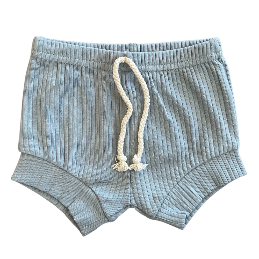 DUSTY BLUE | Blush Lotus ribbed organic baby toddler shorts